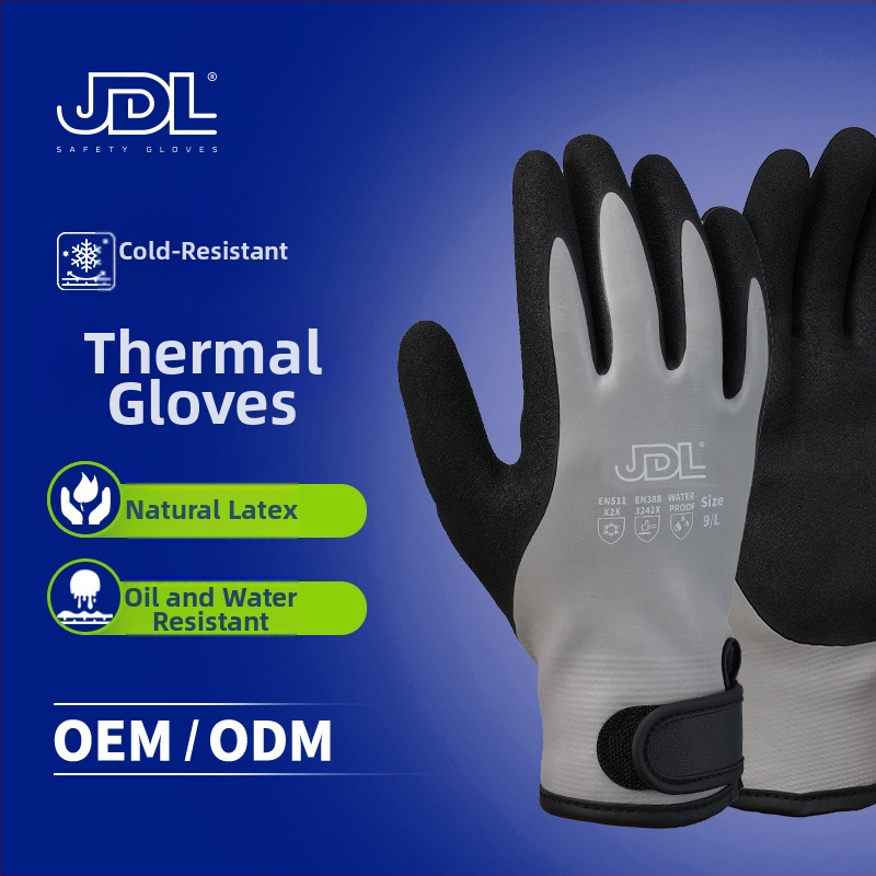 Lateksinės pirštinės su fliso pamušalu žieminiam darbui, šilumos apsaugai; tinkamos pervežimui, lauko dviračių važiavimui ir žiemos žvejybai.