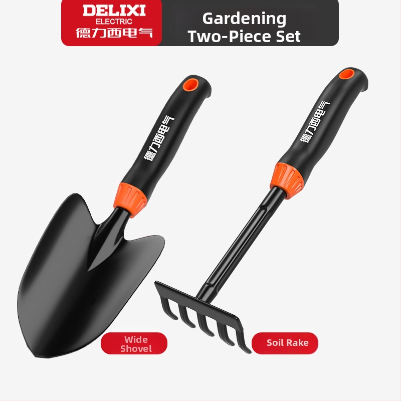 Delixi Electric aianduskühvli komplekt, süsinikterasest, kolmeosaline komplekt aianduseks, lillepeenrale ja randale
