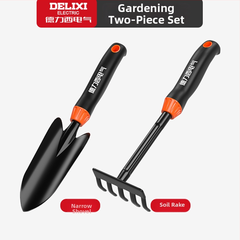Delixi Electric aianduskühvli komplekt, süsinikterasest, kolmeosaline komplekt aianduseks, lillepeenrale ja randale