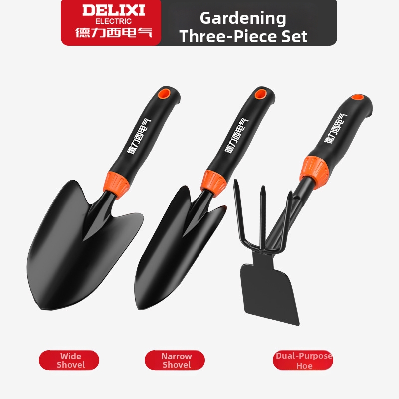 Delixi Electric aianduskühvli komplekt, süsinikterasest, kolmeosaline komplekt aianduseks, lillepeenrale ja randale