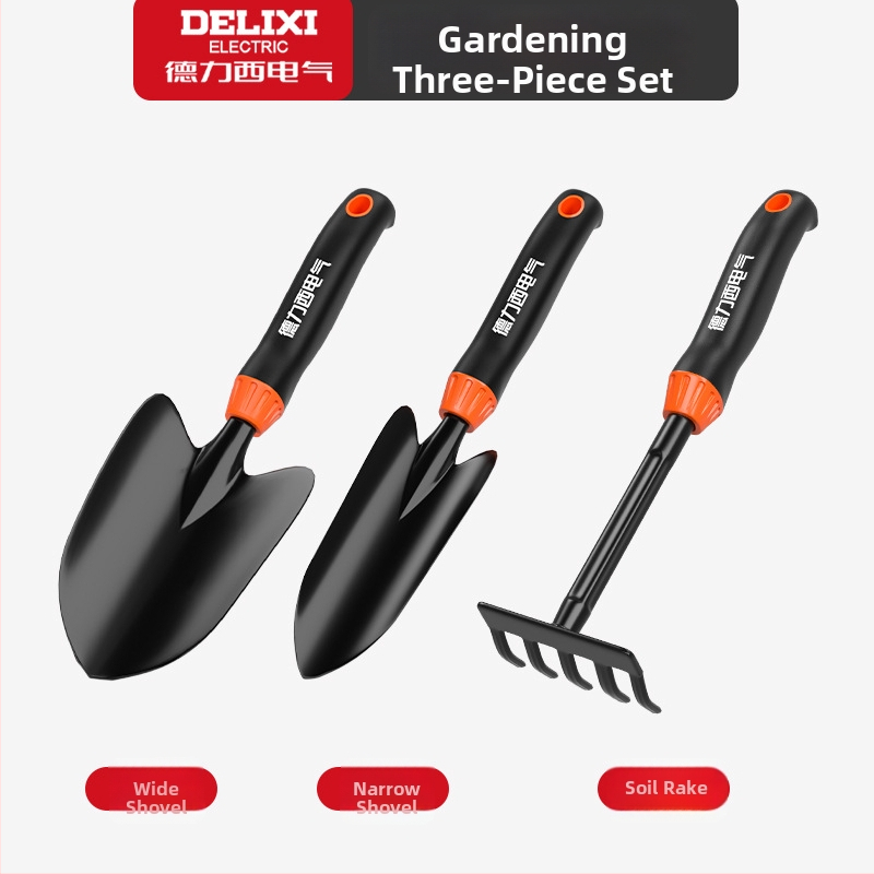 Delixi Electric aianduskühvli komplekt, süsinikterasest, kolmeosaline komplekt aianduseks, lillepeenrale ja randale