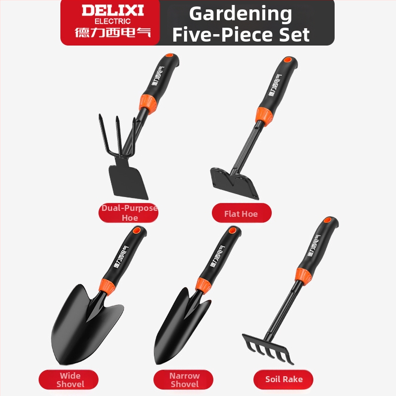 Delixi Electric aianduskühvli komplekt, süsinikterasest, kolmeosaline komplekt aianduseks, lillepeenrale ja randale