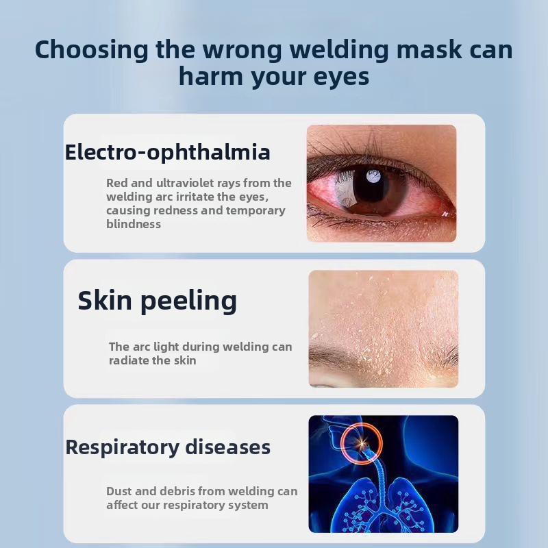 Zvāšanas maska ar automātisku tumšošanu, uz galvas nēsājama, pneimatiskā vadība, karsts gaiss un tālā infrredzā starojums