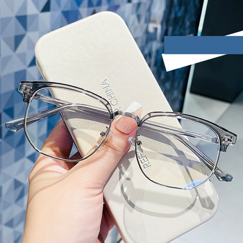 Изискани и стилни диоптрични очила с половин рамка за студенти по инженерство, очила в бизнес стил с ретро и артистично усещане, ултралеки лещи без диоптри