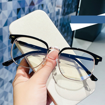Изискани и стилни диоптрични очила с половин рамка за студенти по инженерство, очила в бизнес стил с ретро и артистично усещане, ултралеки лещи без диоптри
