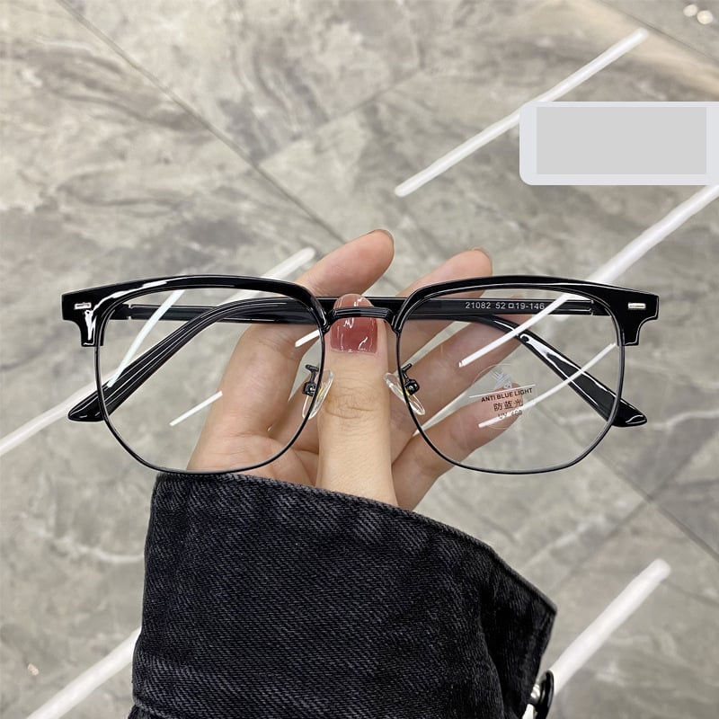 Изискани и стилни диоптрични очила с половин рамка за студенти по инженерство, очила в бизнес стил с ретро и артистично усещане, ултралеки лещи без диоптри