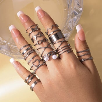 Комплект от 15 пръстена с кръстосано сърце и ретро форма на златна монета с лого на Fatima