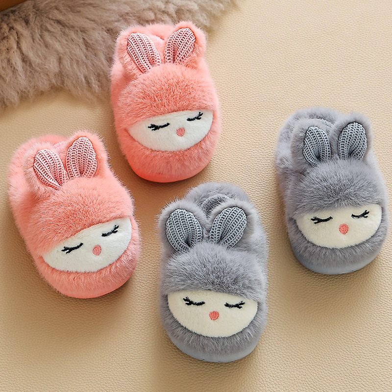 Зимни бебешки памучни пантофки, сладки анимационни обувки за родители и деца, топло домашно облекло, неплъзгащи се детски памучни обувки