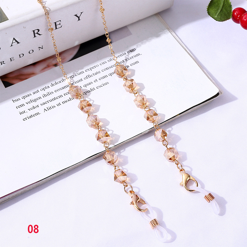 Eiropas un amerikāņu stila kristāla daudzstūra metāla briļļu ķēdīte, neslīdoša un nepazūdoša, augstas klases sieviešu rotaslietas ar maskas ķēdīti