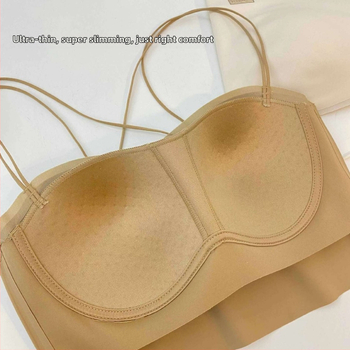 Seljatoe palge palja top koos spagetirõngastega, toru-top, 3/4 kauss, õhukesed vormivad kausid, nailonist kangas Spandex vooder 30–50%