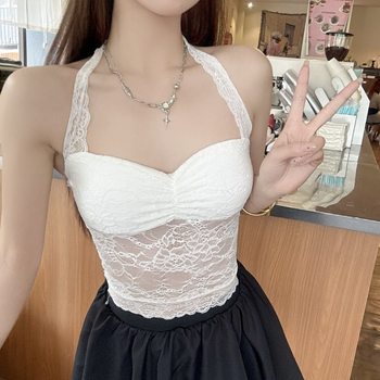 Niilonist halterneck topp pitsiga, läbipaistev, rinnapatjadega, täis kauss