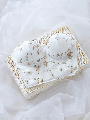 Tikitud topl ilma õla, läbipaistva võrguga ja lillemustriga – polüester