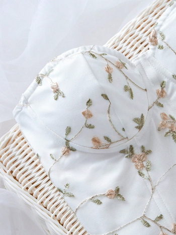 Tikitud topl ilma õla, läbipaistva võrguga ja lillemustriga – polüester