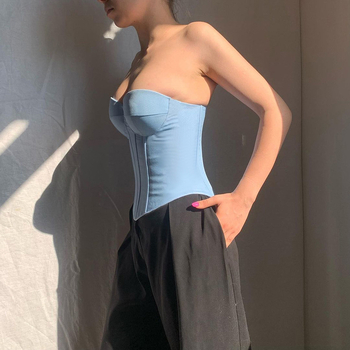 Tube Top koos korsetti talje disainiga, kitsas lõige, puuvill-poliester segu, eemaldatavad õlapaelad
