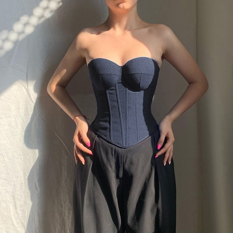 Tube Top koos korsetti talje disainiga, kitsas lõige, puuvill-poliester segu, eemaldatavad õlapaelad