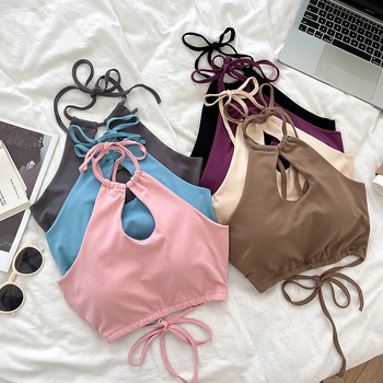 Puuvillane halterneane top naistele, slim-fit, lühike pikkus, selg paljast