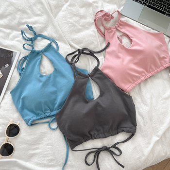 Puuvillane halterneane top naistele, slim-fit, lühike pikkus, selg paljast