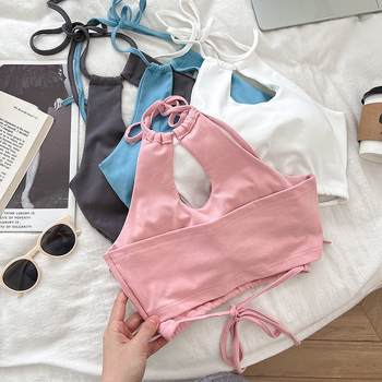 Puuvillane halterneane top naistele, slim-fit, lühike pikkus, selg paljast