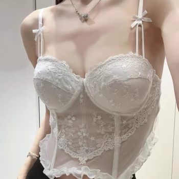 Läbipaistev pitsvõrk top, toru-top, täielik tass, õhuke vormitud tass