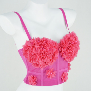 võrgustikust top beaditud 3D lilled, selja korsett, talje pikkus