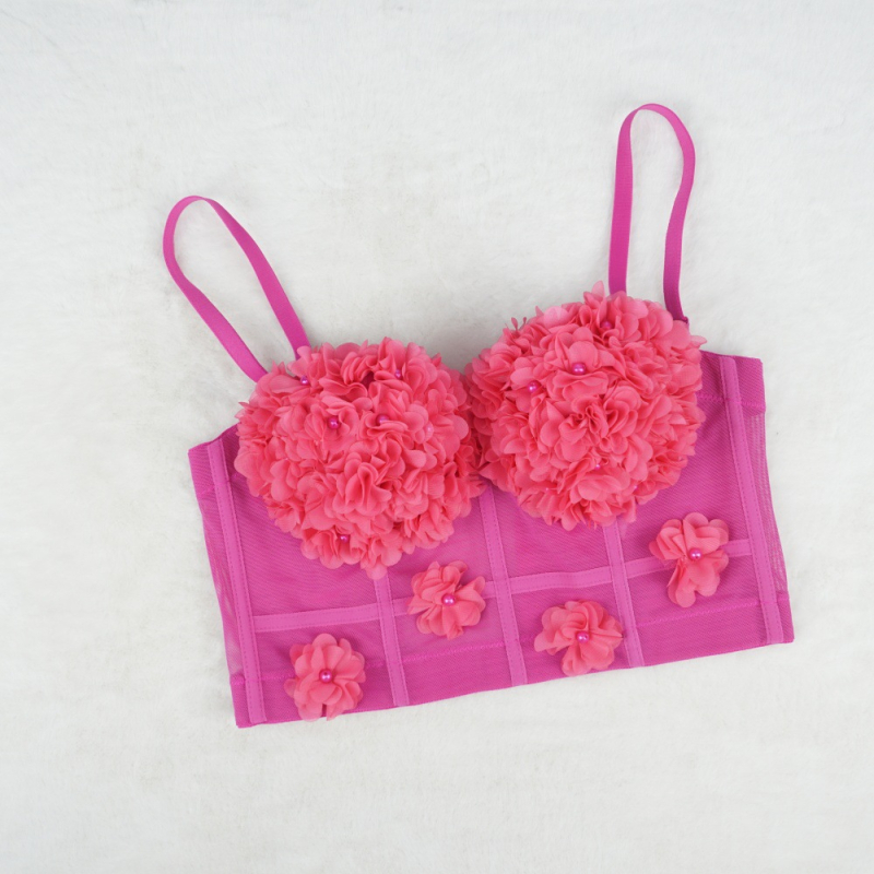 võrgustikust top beaditud 3D lilled, selja korsett, talje pikkus