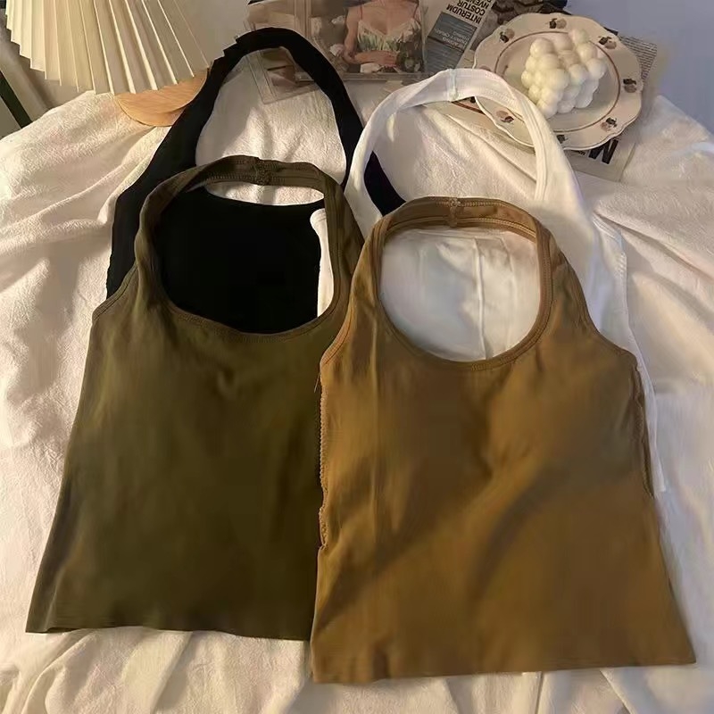 Halter-kaelusega top rindade padjaga, hingav nailon, täis kauss, õhukesed vormitud kaussid