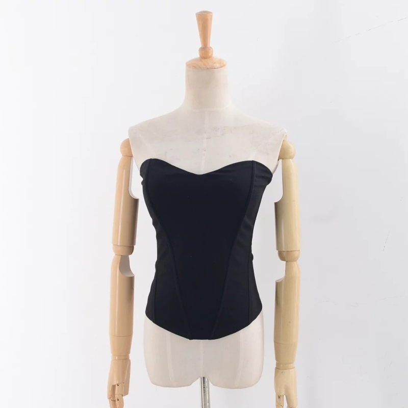 Korset-top bez ramena s 3D uzorkom, stanjivanje struka kroz riblju kost, kratka duljina 40–50 cm, pamuk/elastan