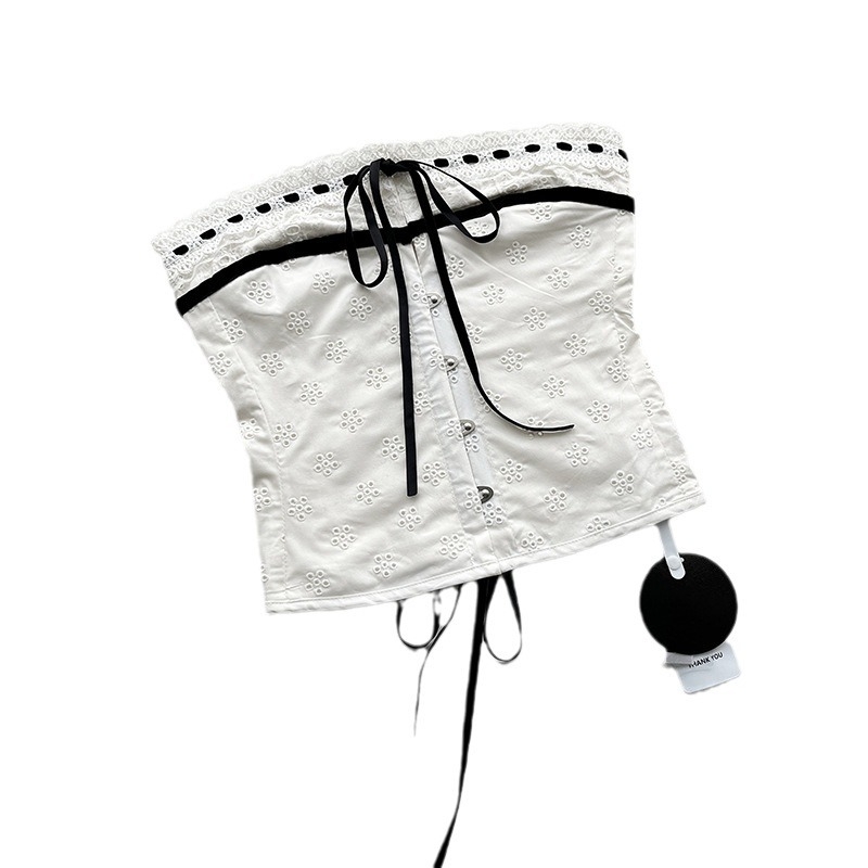 Lace-Up Tube Top ilma õladeta, puuvill 50–70%, spandex <30%, lühike pikkus