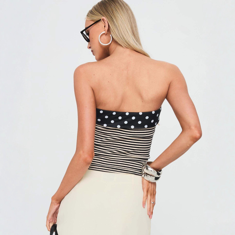 Torutop, ilma õlalugadeta, kitsa lõikega, triibuline muster, polüesterkangas (95%+)