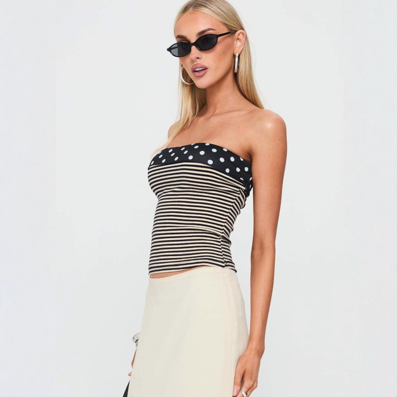 Torutop, ilma õlalugadeta, kitsa lõikega, triibuline muster, polüesterkangas (95%+)