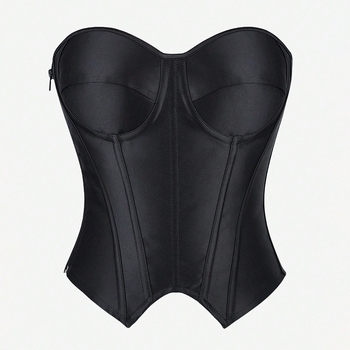 Poliestera korsetes-top bez pleciem ar zivju kaula karkasu, iekšējām krūšu veidošanai, sānu rāvējslēdzējs, vidukļa garums