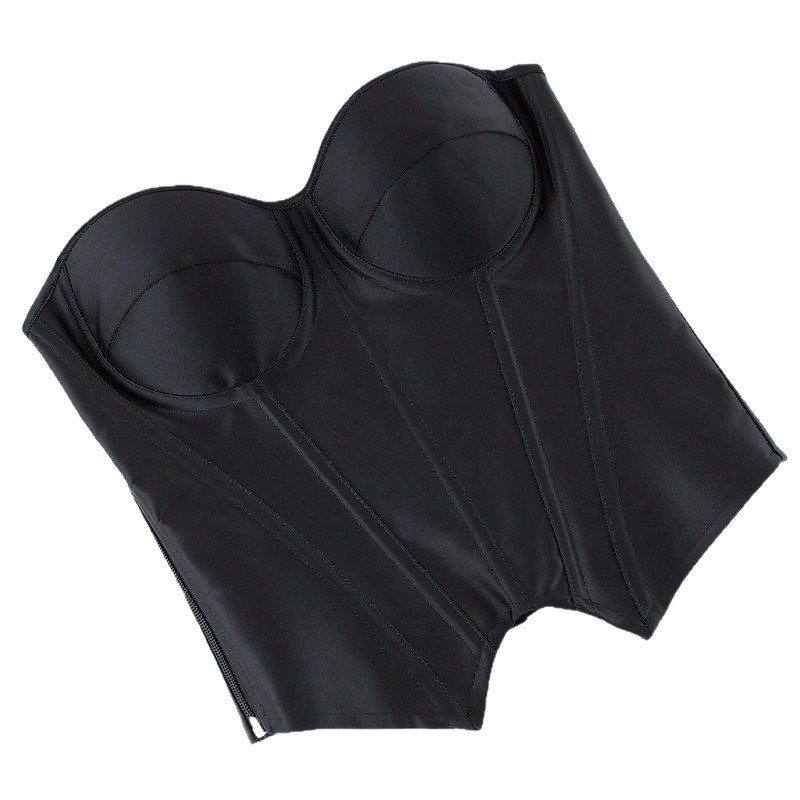 Poliestera korsetes-top bez pleciem ar zivju kaula karkasu, iekšējām krūšu veidošanai, sānu rāvējslēdzējs, vidukļa garums