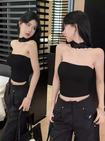 Naiste halterneck top, kitsas lõik, PVC kangas, eemaldatavad õlapaelad, ühes toonis