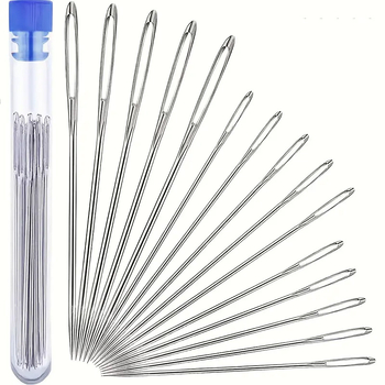 15/25 tērauda adatu komplekts ar lielām acīm vienkāršai diega ievēršanai, pašrocīgs šūšanas instruments