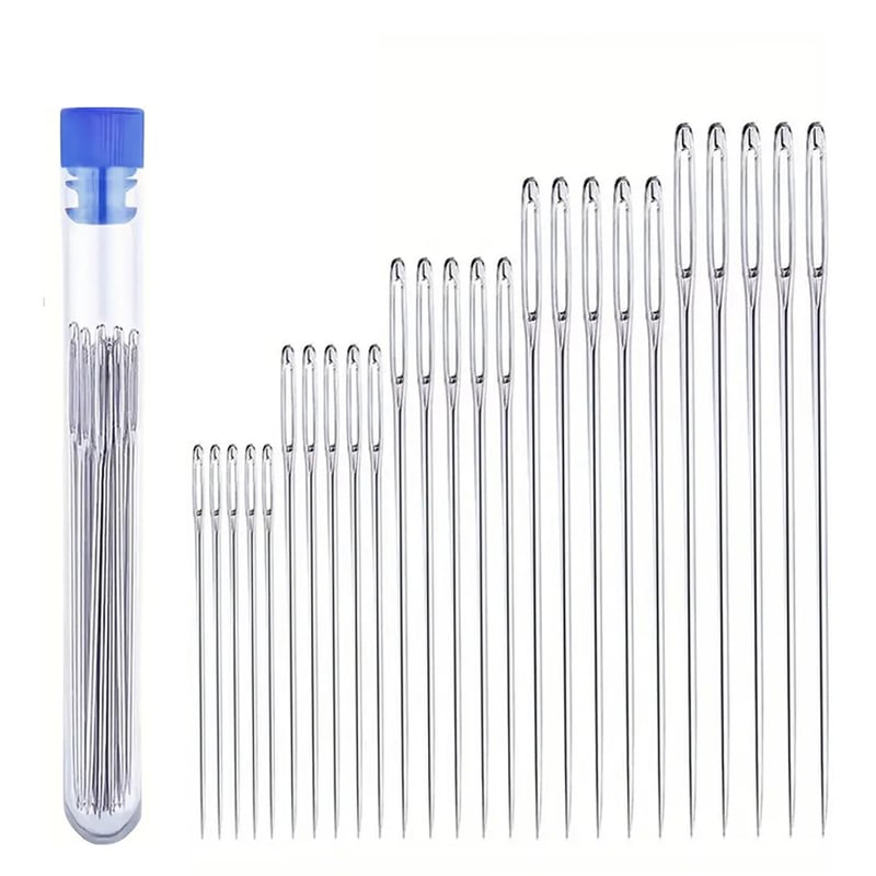 15/25 tērauda adatu komplekts ar lielām acīm vienkāršai diega ievēršanai, pašrocīgs šūšanas instruments