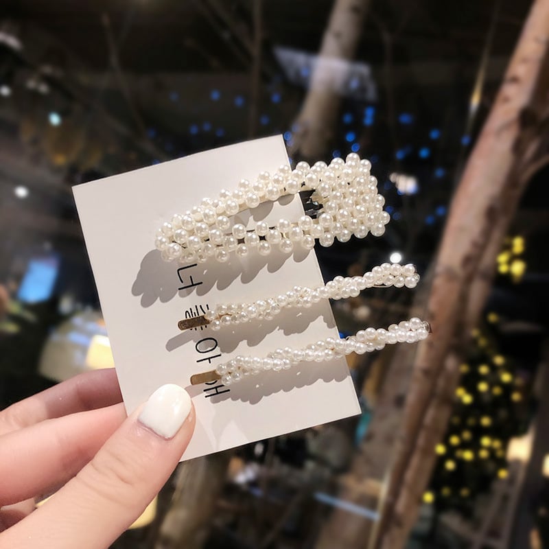 Комплект корейски перлени щипки за коса за възрастни, известен в Instagram, включващ странични щипки, фиби и щипки за коса с бретон във формата на фея, както и шапки за жени.