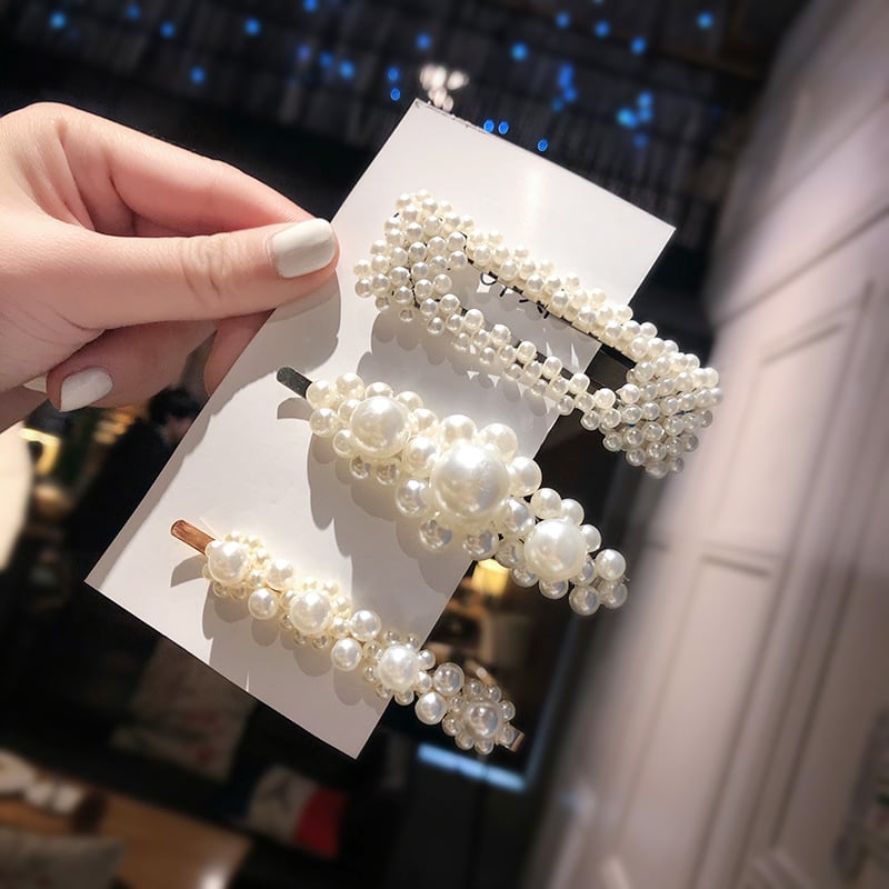 Комплект корейски перлени щипки за коса за възрастни, известен в Instagram, включващ странични щипки, фиби и щипки за коса с бретон във формата на фея, както и шапки за жени.