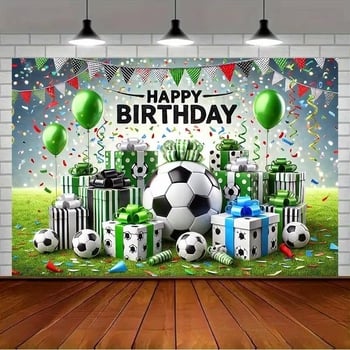 Naujas tarpvalstybinis gimtadienio fotografijos fonas, futbolo tematikos gimtadienio dekoracija