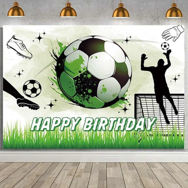 Naujas tarpvalstybinis gimtadienio fotografijos fonas, futbolo tematikos gimtadienio dekoracija