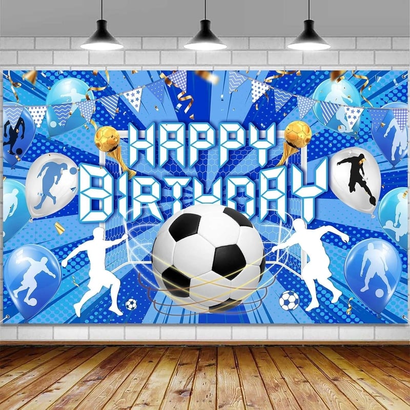 Naujas tarpvalstybinis gimtadienio fotografijos fonas, futbolo tematikos gimtadienio dekoracija