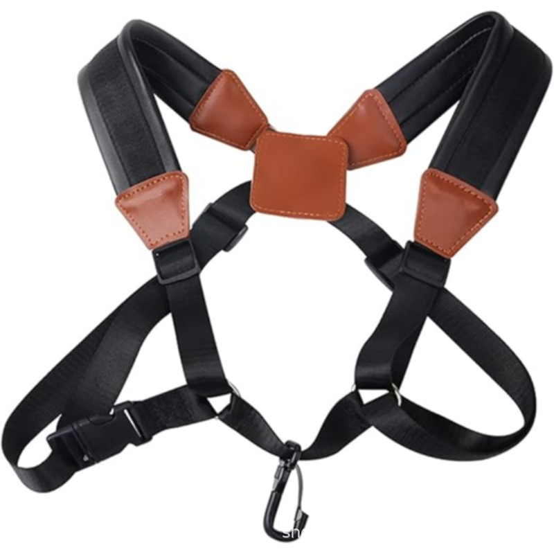 Rūpnīcas vairumtirdzniecības saksofona siksnas ar dubultiem metāla plecu āķiem, īsta āda pieaugušajiem un bērniem, alta un tenora saksofonam