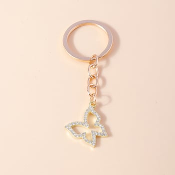 Novi europski i američki prekogranični nakit, moderan dizajn privjeska za ključeve sa životinjama, privjesak za ključeve sa šupljim kristalnim leptirom, privjesak za ključeve