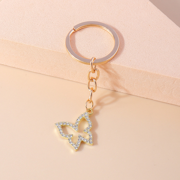 Novi europski i američki prekogranični nakit, moderan dizajn privjeska za ključeve sa životinjama, privjesak za ključeve sa šupljim kristalnim leptirom, privjesak za ključeve