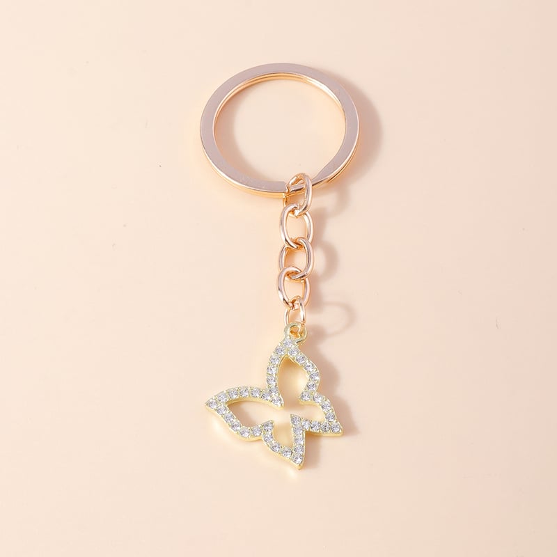 Novi europski i američki prekogranični nakit, moderan dizajn privjeska za ključeve sa životinjama, privjesak za ključeve sa šupljim kristalnim leptirom, privjesak za ključeve