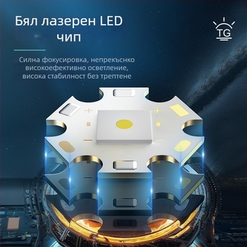 LED фенер с телескопично увеличение, презареждане Type-C, вградена 18650 1200mAh батерия, 10W, обхват над 500 м