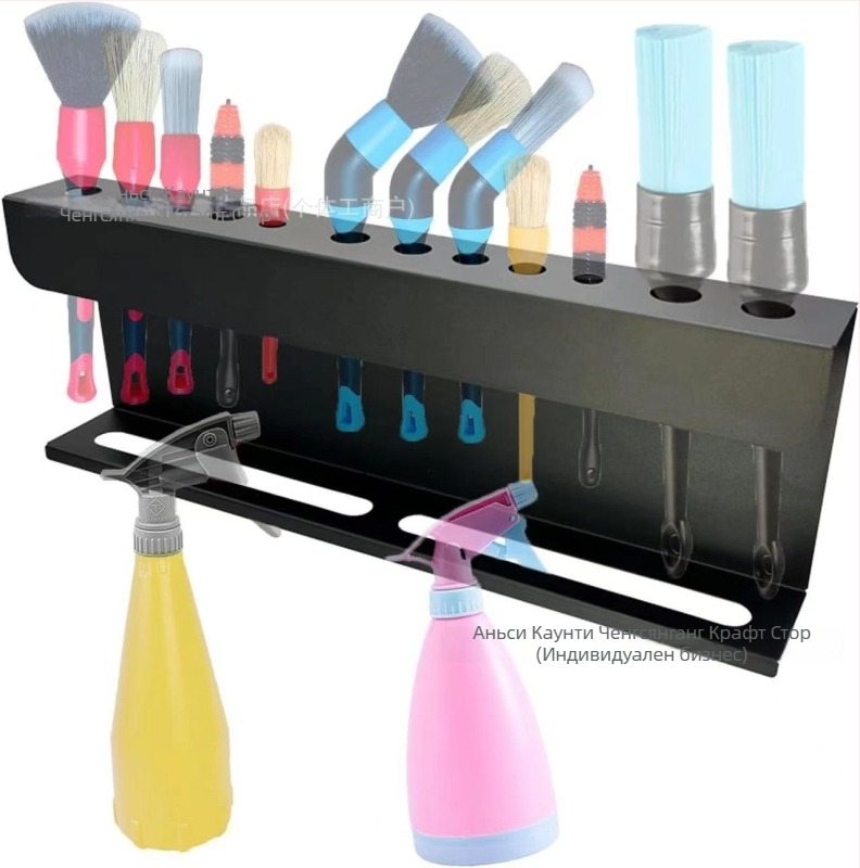 Двуетажен стелаж за съхранение на четки за автомобилно миене, метален корпус от въглеродна стомана, монтаж със винтове, настолно съхранение