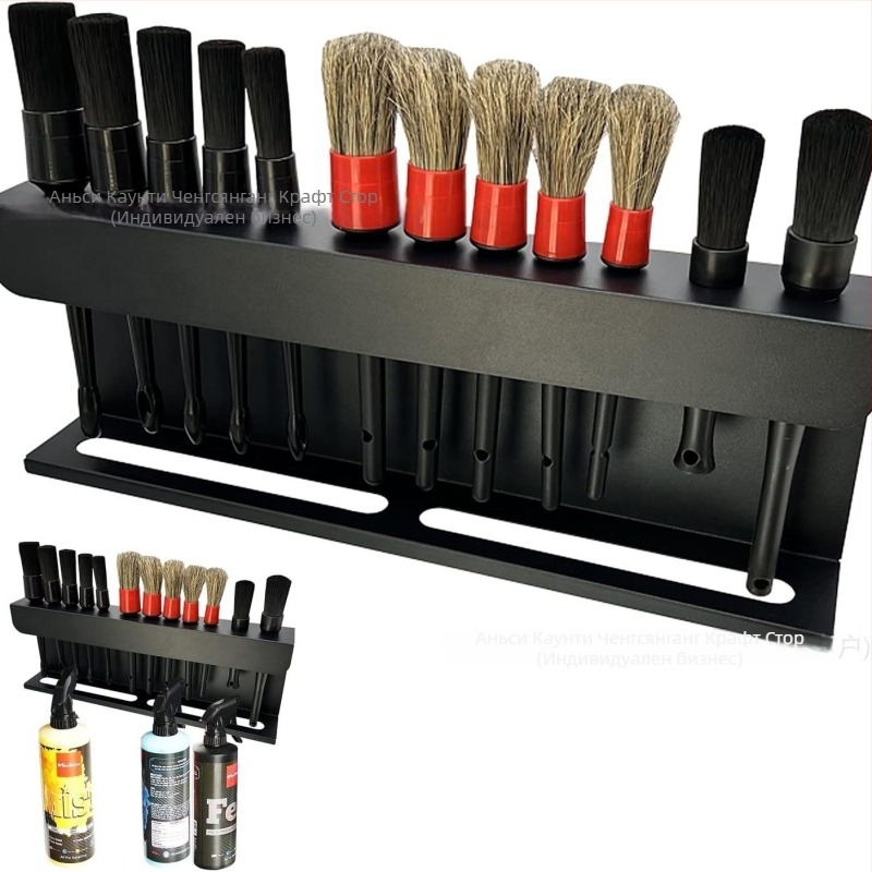 Двуетажен стелаж за съхранение на четки за автомобилно миене, метален корпус от въглеродна стомана, монтаж със винтове, настолно съхранение