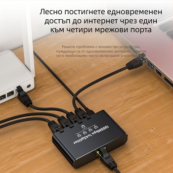 Гигабитов Ethernet мрежов превключвател и разделител, изходи 1 към 4 / 1 към 3 / 1 към 2, скорост 1000 Mbps, модел 1.2