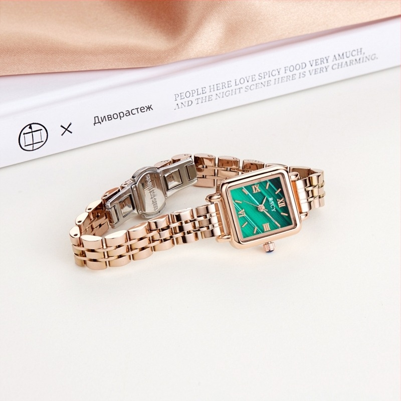 Квадратен дамски часовник - кварцов механизъм, 24-часов индикатор, солидна стоманена гривна, корпус от сплав, водоустойчивост 10 м