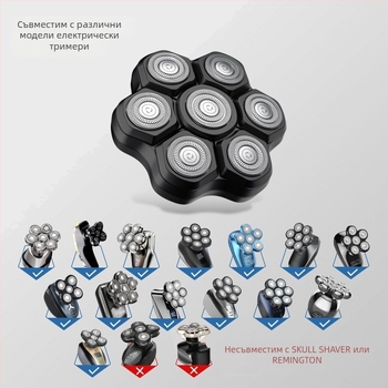 седемлезвена въртяща се глава за електрическа самобръсначка за плешиви глави — резервна част, с четков мотор
